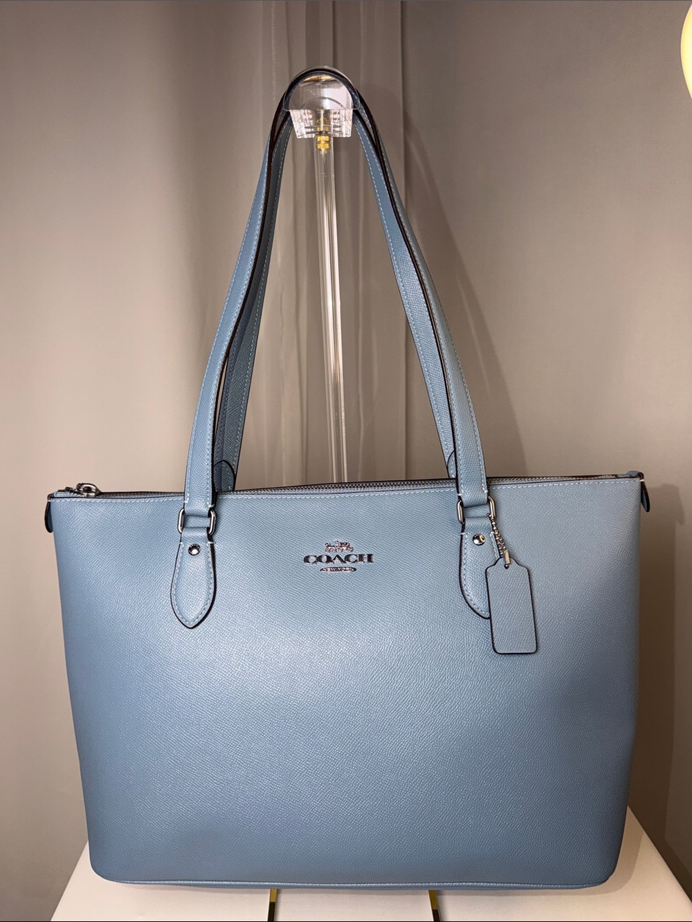 Coach Gallery Tote Crossgrain Leather in Waterfall Blue — Excellent Condition